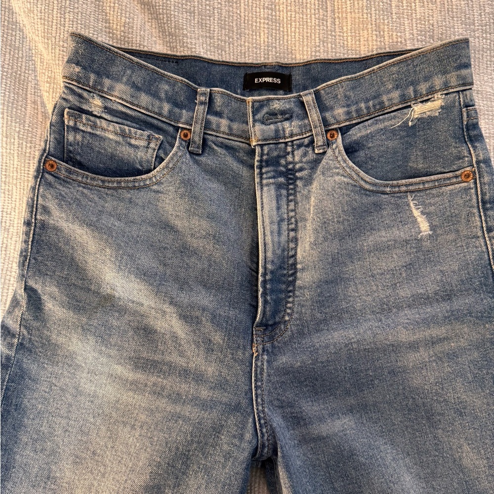 Express High Rise Distressed Jeans - Blue - Picture 2 of 2